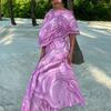 Women Abstract Print Kimono Sleeve Maxi Dress Slim Fit