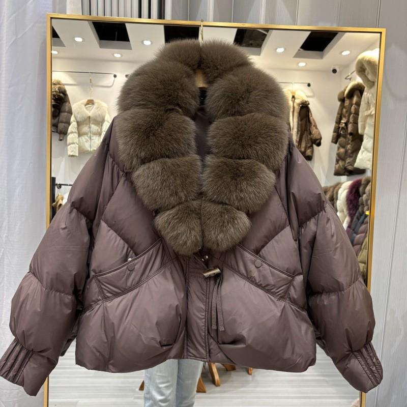 Womens Winter Down Coat With Real Fox Fur Collar Warm Thickened Loose Fit Outerwear Daily Wear