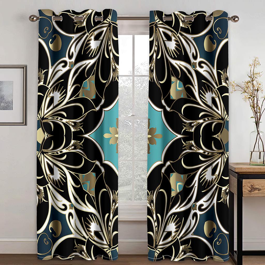 Baroque Luxury Abstract Gold Free Shiping CheapWindow Curtain for Living Room 2Pieces Kids Bedroom Children Bathroom Decor Hooks