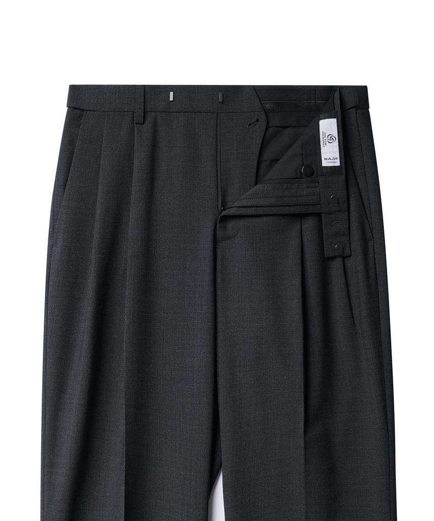 Musinsa Standard Summer Wool Two-Tuck Wide Hidden Elastic Waist Slacks [Charcoal Gray]