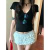 V-neck Short Sleeve Casual Women T Shirts Black Summer Skinny Sexy Solid Basic Crop Fashion Streetwear
