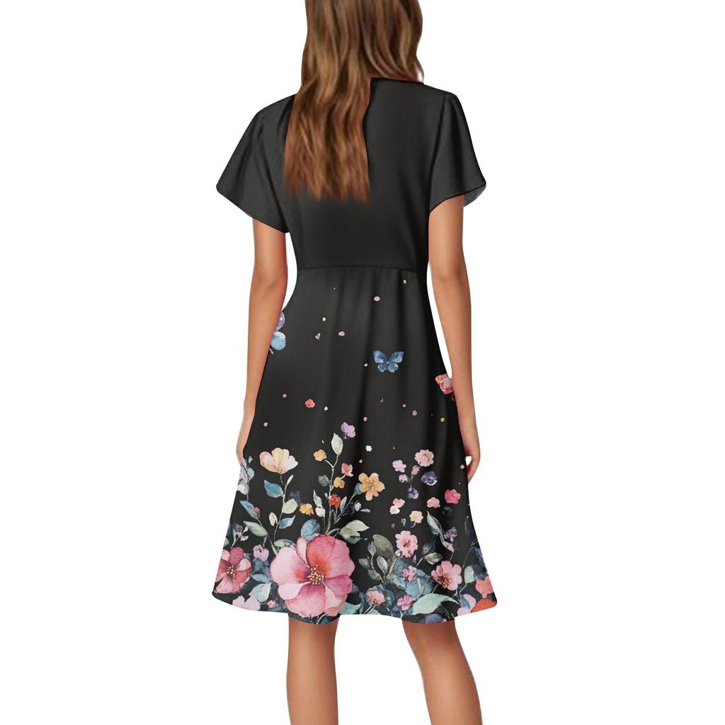 Women's Dress Flared Sleeve Short Sleeve Casual Floral V-neck Dress