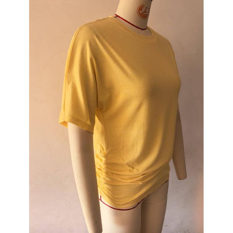 2026 Women's Casual Fashion Solid Color Pleated Round Neck Short Sleeve Slim Fit Summer T-Shirt Top