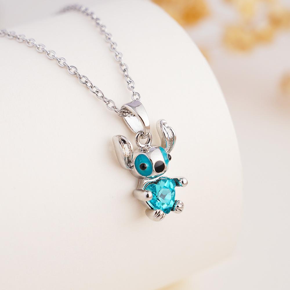 Fashion Pendant Necklace Cartoon Stitch Stainless Steel Link Chain 18K Gold Plated Zirconia Unisex No Fade No Allergy