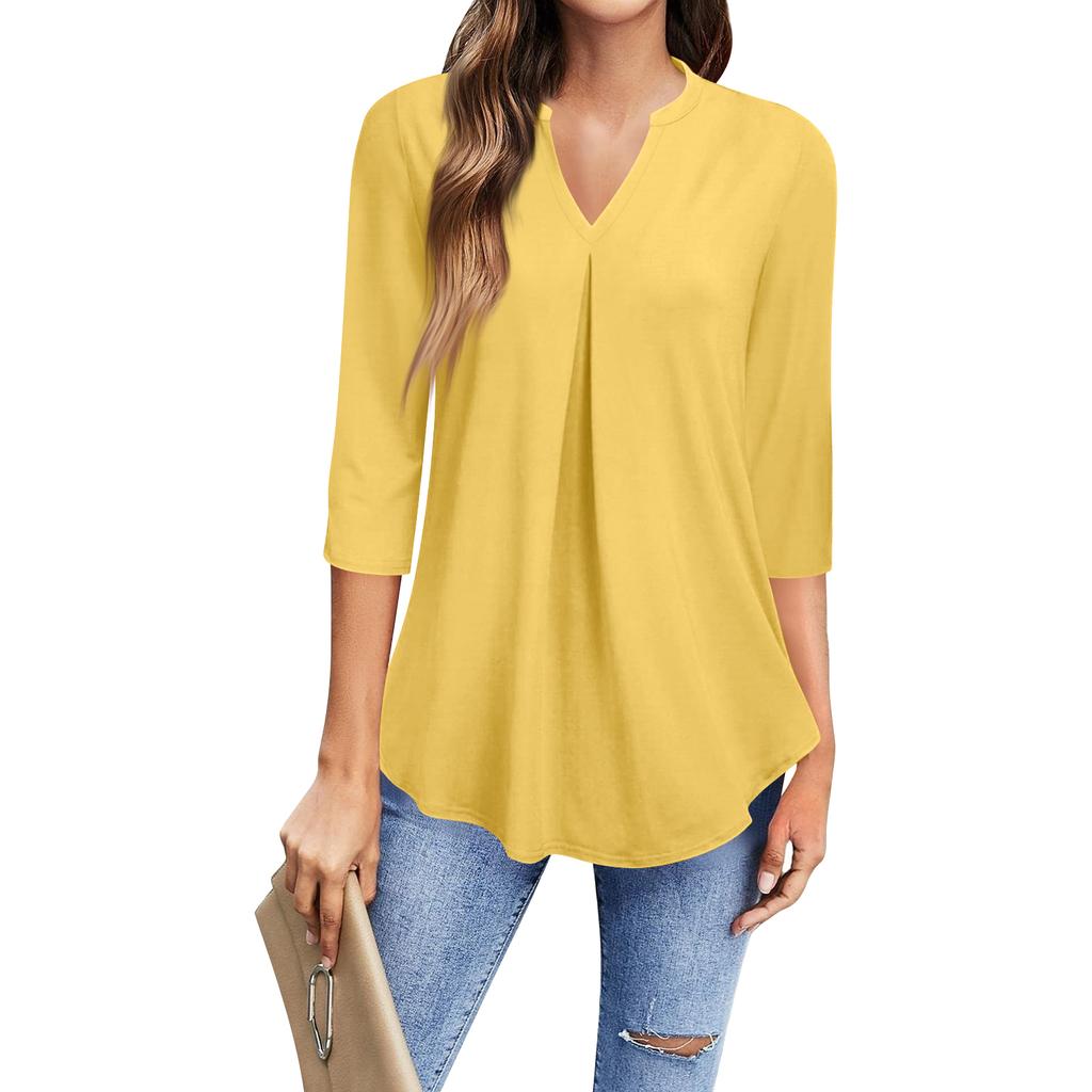 Damenmode Lässiges 3/4-Ärmel-T-Shirt V-Ausschnitt Top