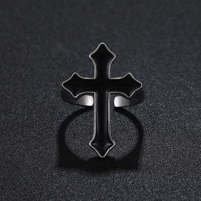 Hip Hop Vintage Black Cross Ring for Men Punk Gothic Men and Women Adjustable Ring Religious Christian Holiday Gift Jewelry