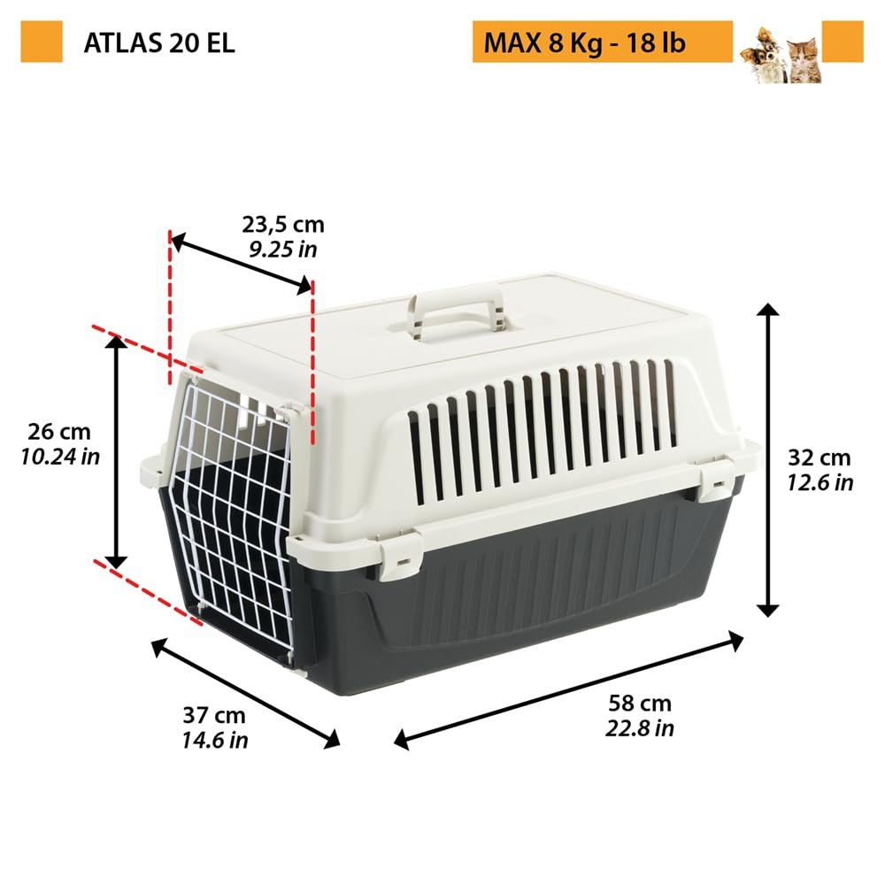 Ferplast Atlas 20EL Carrier Atlas Weight Capacity Up To 8kg For Small Going To the Going WH/BK Cats, Animals, Pets, Hospital, Out, Traveling,