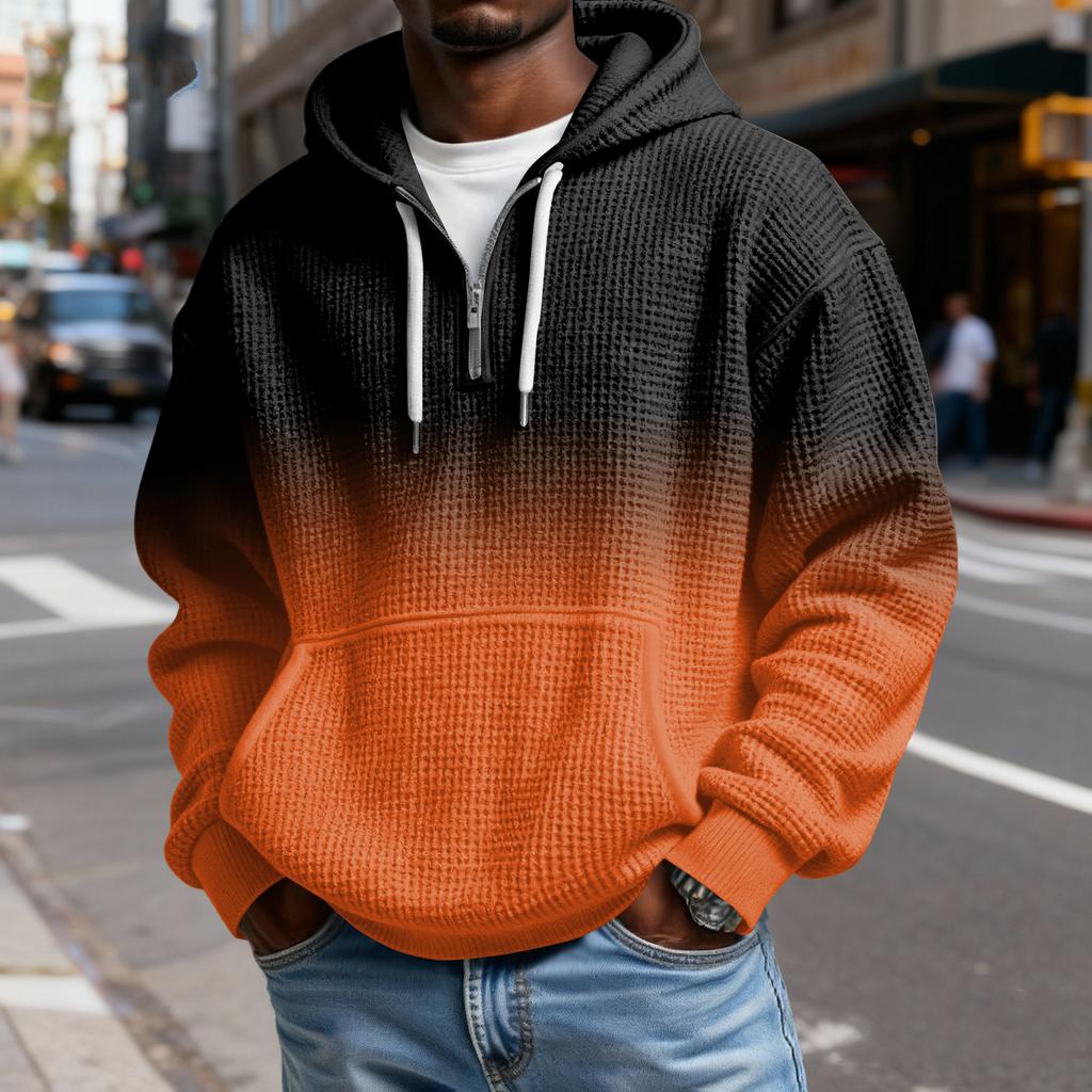 Mokaloha Men's Casual Solid Color  Zipper Long Sleeve Hooded Sweatshirt, Everyday Zipper Casual Long Sleeve T-Shirt