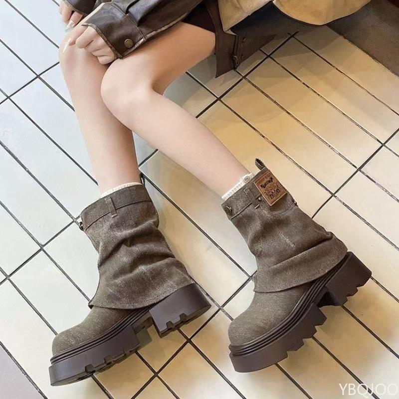Height Increasing Anti Slip Thick Soled Women's Shoes Spring Autumn New Comfortable Thick Heel Simple Fashionable Women's Shoes