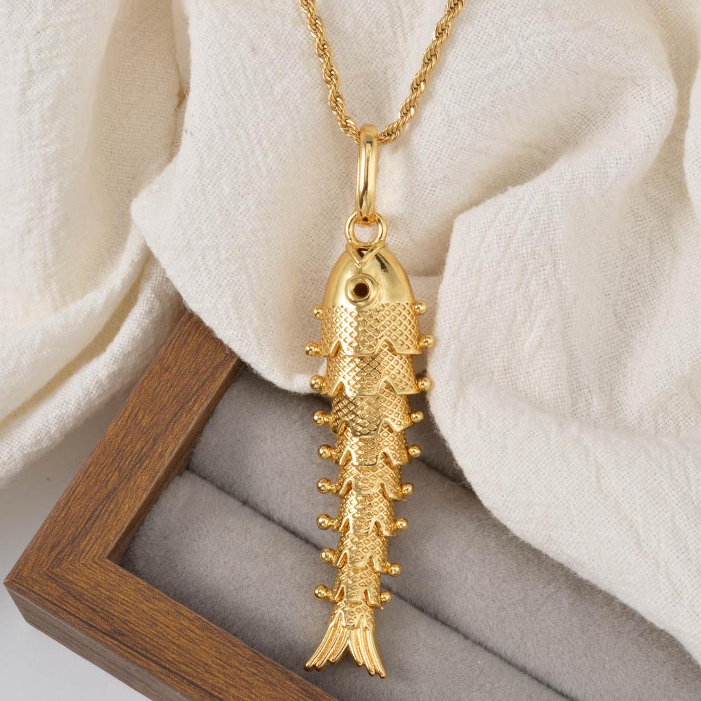 Collar Colgante Pez Dorado Oscilante Cola Móvil Cobre Chapado en Oro Vintage Bohemio Joyería Cultural para Mujeres Regalo