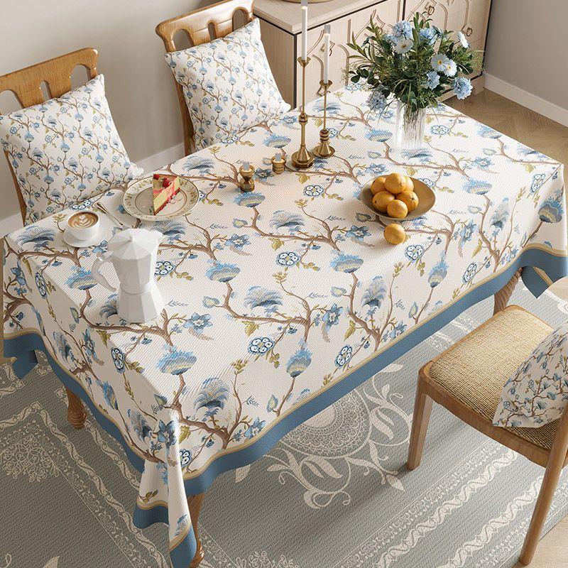Rectangular Waterproof Cotton Linen Table Cover Flower and Bird Printed Tablecloth Anti Slip Wear-resistant Home Desktop Cover