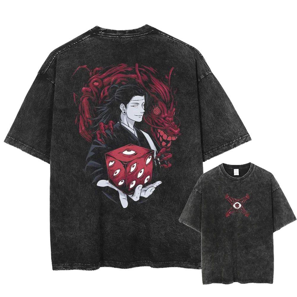 Anime Jujutsu Kaisen Printed Tshirt Mens and Womens Washed Tshirt High Quality Vintage Cotton Tshirt Harajuku YK Tops