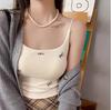 #Early Autumn New Sweet Polished Bow Printed Sling Vest Slim One-piece with Chest Pad To Look Thin