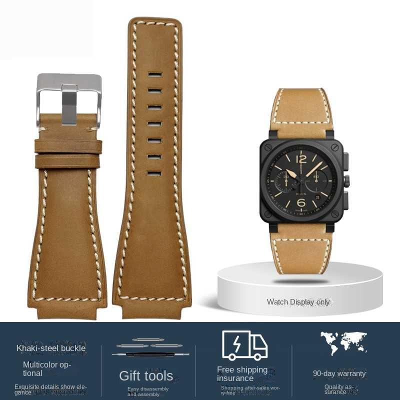 Für Bell Ross B&R BR-01 BR-03 Herren Echtes Leder Uhrenarmband Rindsleder 35-24mm Konvexes Silikonkautschuk Wasserdichtes Uhrenarmband Werkzeug
