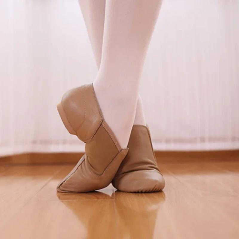 Damesko Jazz Slip Sneakers Damesko Ekte Lær Dansesko for Menn Jenter Myke Sportsstøvler Voksen Svart Brun Jazzdansesko