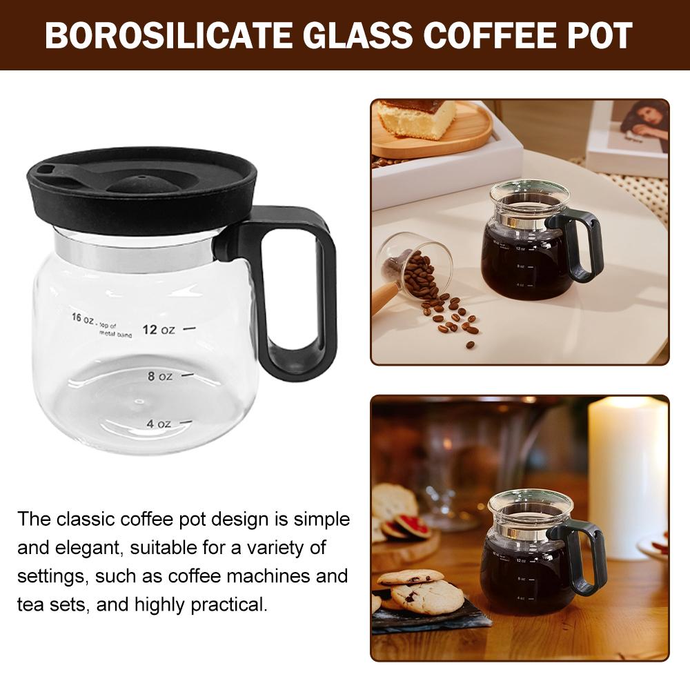 16 Oz Large Capacity High Borosilicate Glass Coffee Pot Heat Resistant Clear Tape Handle Straw Style Silicone Cup Lid Coffee Pot