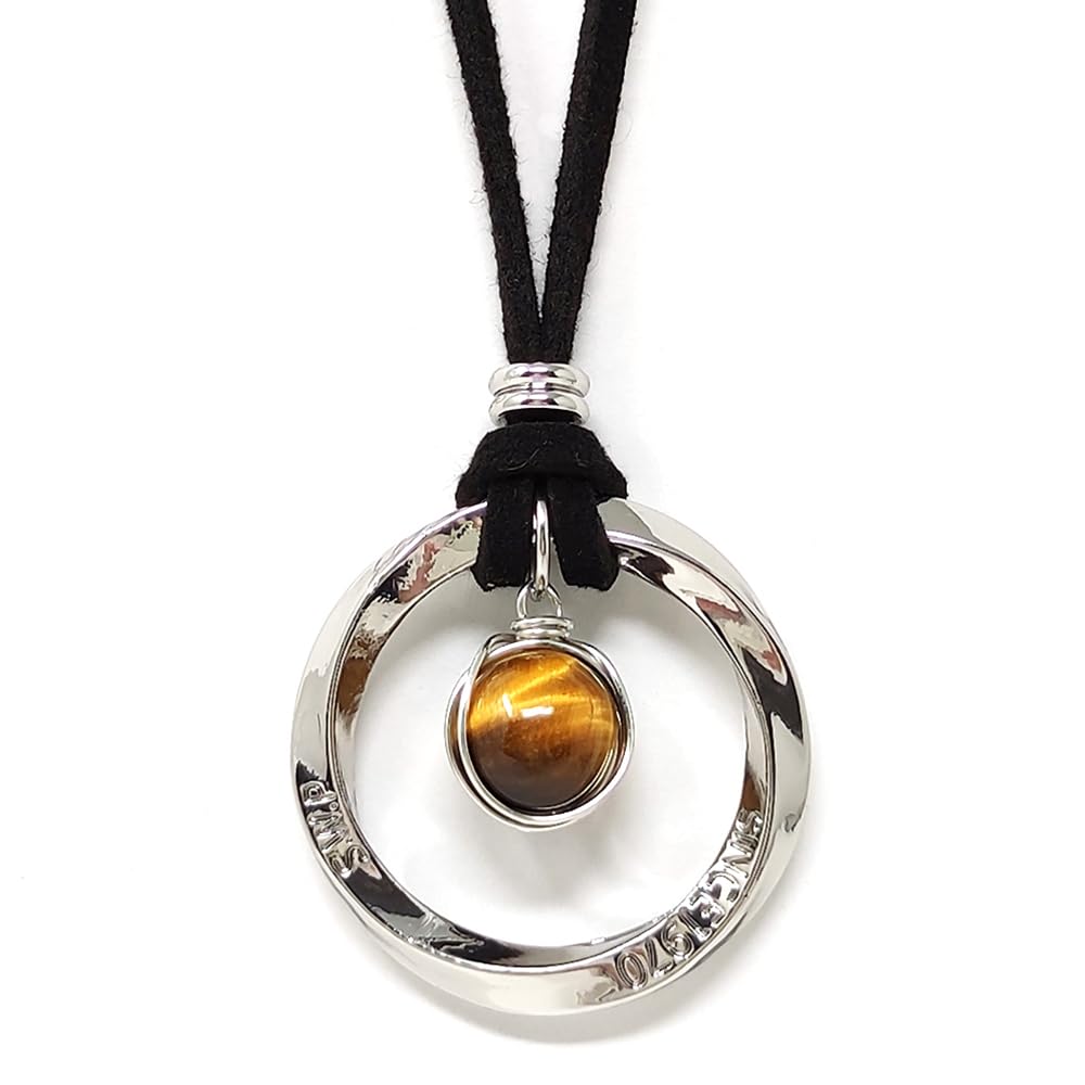 Natural Stone Ring Long Necklace for Men and Simple String Necklace with Eyeglass Tiger Eye S.W.P Women, Holder, (swpn-015f)
