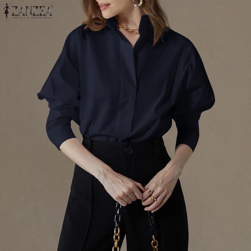 ZANZEA Women Classic Collar Loose Casual 3/4 Sleeve Plain Blouse