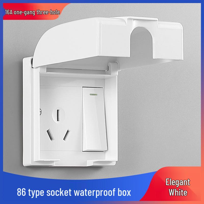 Type 86 Waterproof Five-Hole Socket with Switch, Splash-Proof Box for Bathroom and Outdoor Use