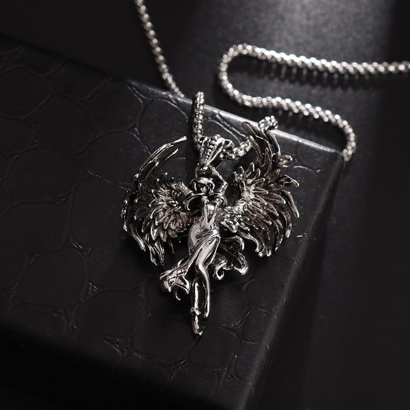 Collier Ange Maléfique de Papa Aile d'Ange Argentées Rétro Pendentif Couple Hommes et Femmes Cadeau de la Saint-Valentin