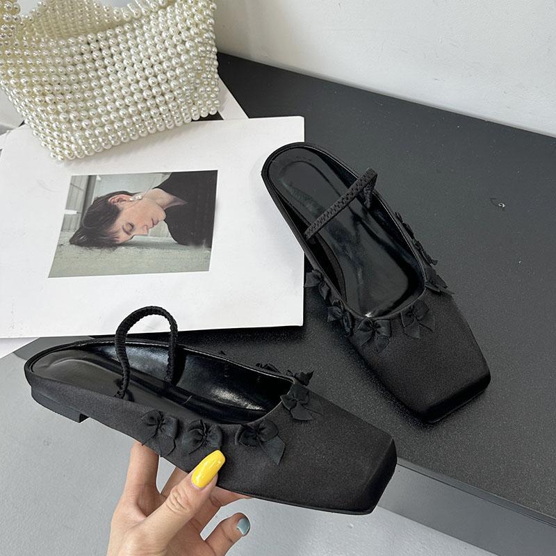 

Fashion Butterfly-Knot Footwear Flats Slippers Shoes For Ladies Fashion Silk Women Flats Slippers Mules Female Slides Sandals Big Size 35 чёрный