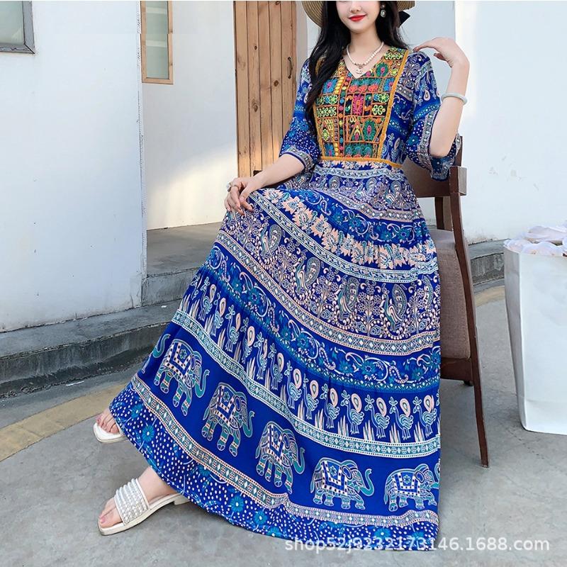 Rochie de vară pentru femei în stil etnic brodat, rochie de plajă cu flori din mătase din bumbac, în stil clasic, pentru vacanță turistică