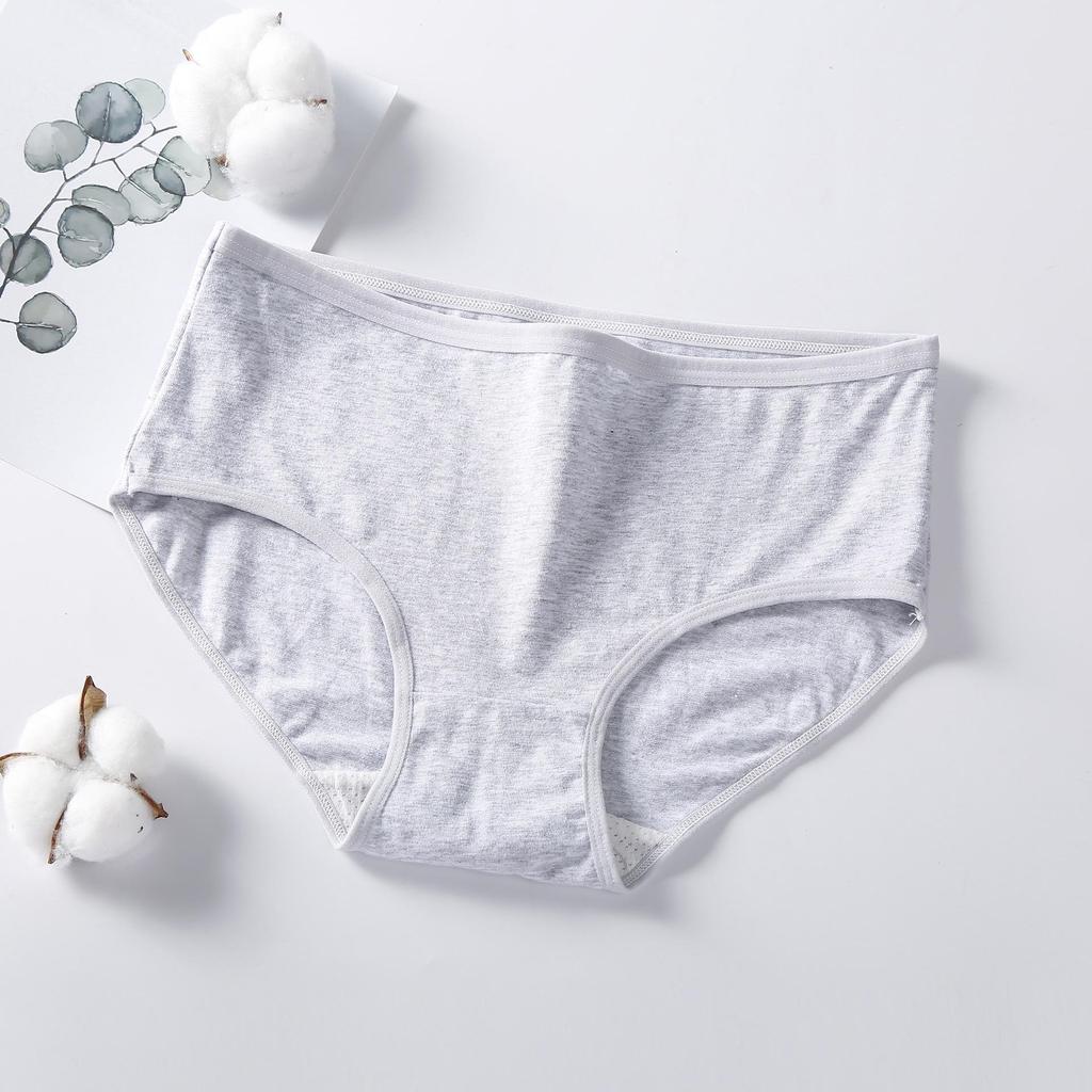 Simple Plus Size Women's Mid-Waist Cotton Panties - Solid Color Breathable Triangle Briefs
