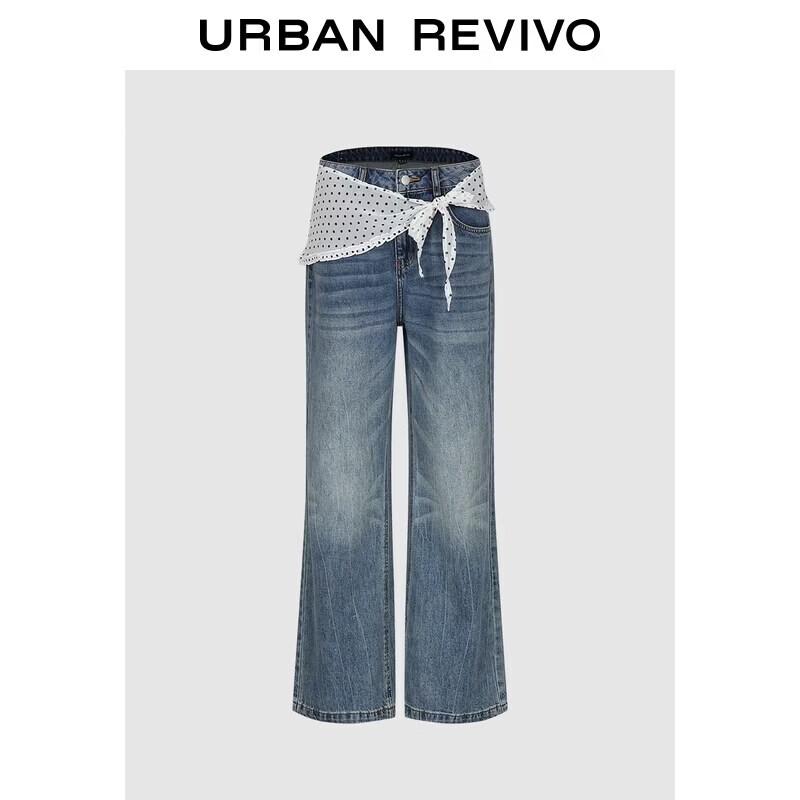 UR Women s Elegant Polka Dot Wide-Leg Washed Denim Jeans 29