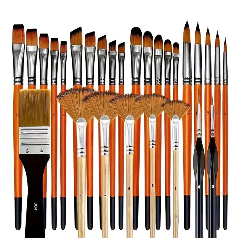 New 32Pcs Paint Brush Set For Acrylic Painting Premium Nylon Bristles With Round FilbertFlatFanAngleFine Detail Brush For Artist