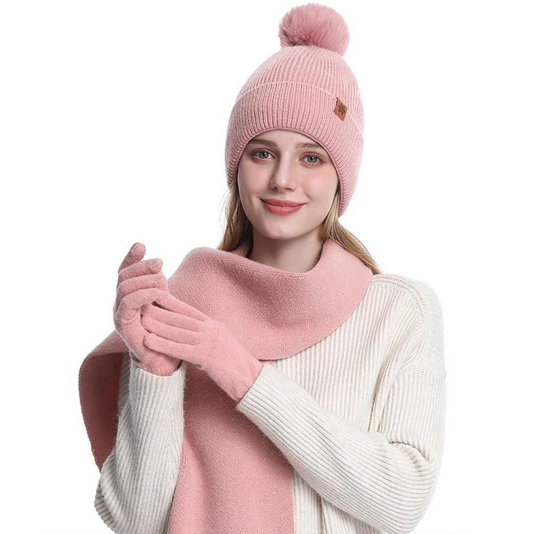 High Quality Winter Knitted Warm Set Custom Logo  Winter Gifts for Men and Women Scarf Beanie Hat and Gloves