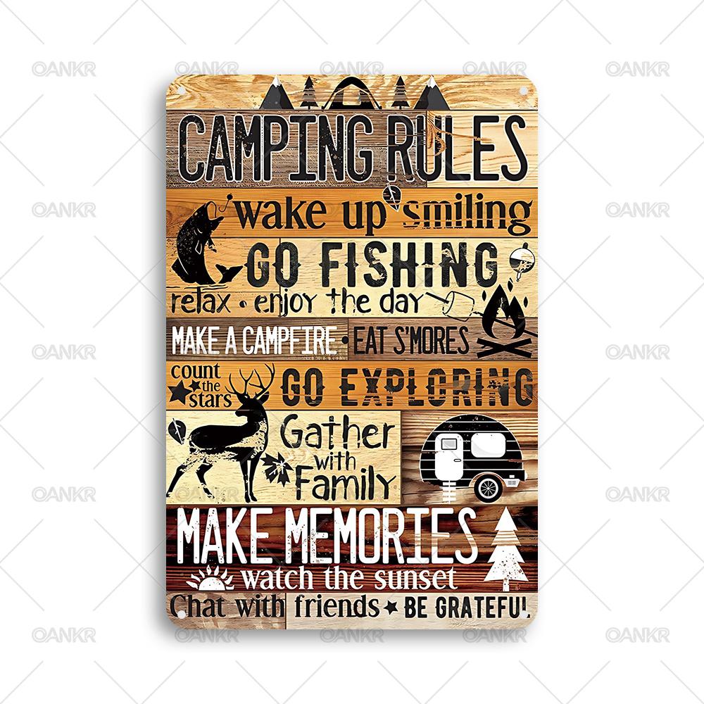 

Vintage Camping Poster Metal Tin Sign Camping Rules Retro Metal Signs for Backyard Garden RV Art Decor Plaque Accessories 20x30cm