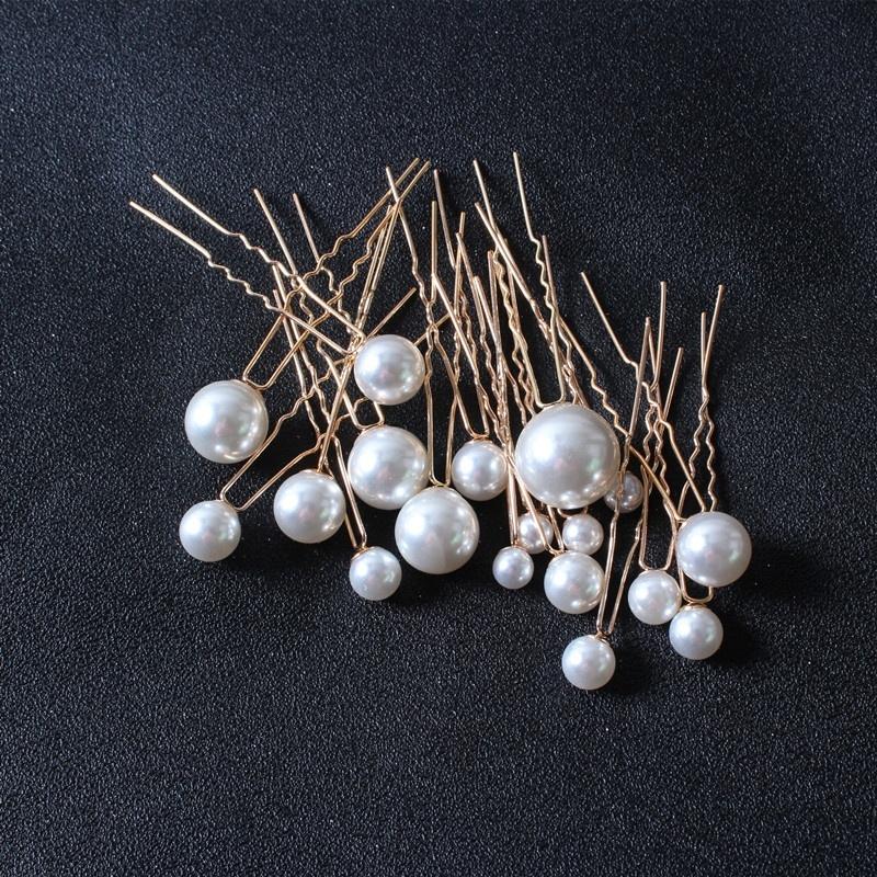 Mode 18 Stück / Beutel Hochzeit Tiara Scheibe Haar Elegant Perle Haargabel Braut U-förmige Haarnadel Haarkamm Perle Haarspange Zubehör