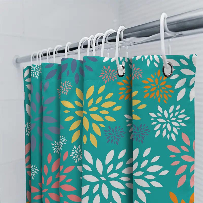 Colorful Floral Shower Curtain Home Decor Bathroom Accessory Blue Green Orange Yellow Purple White Petal Design Pattern Watercol