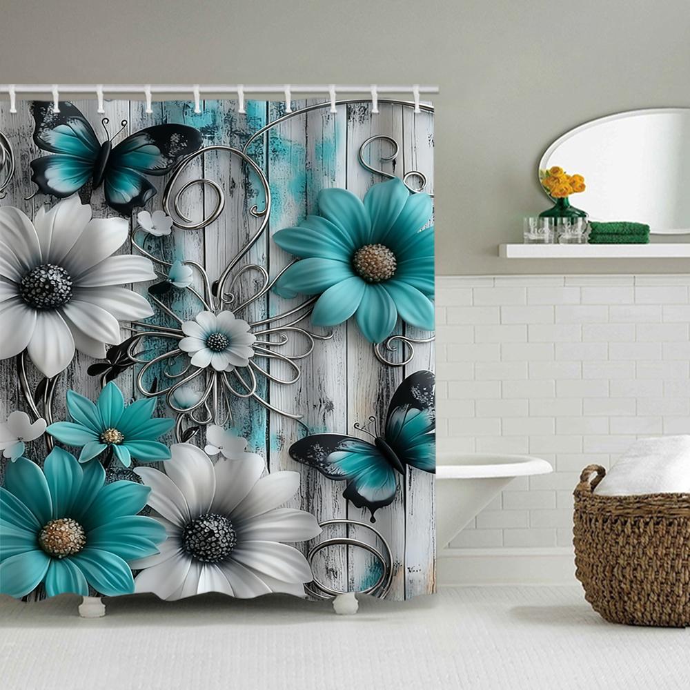 1/4 Badewannenmädchen Druck Duschvorhänge, WC-Sitz Dekoration, Duschvorhang mit Teppich und WC-Deckel, 70,8x70,8 Zoll