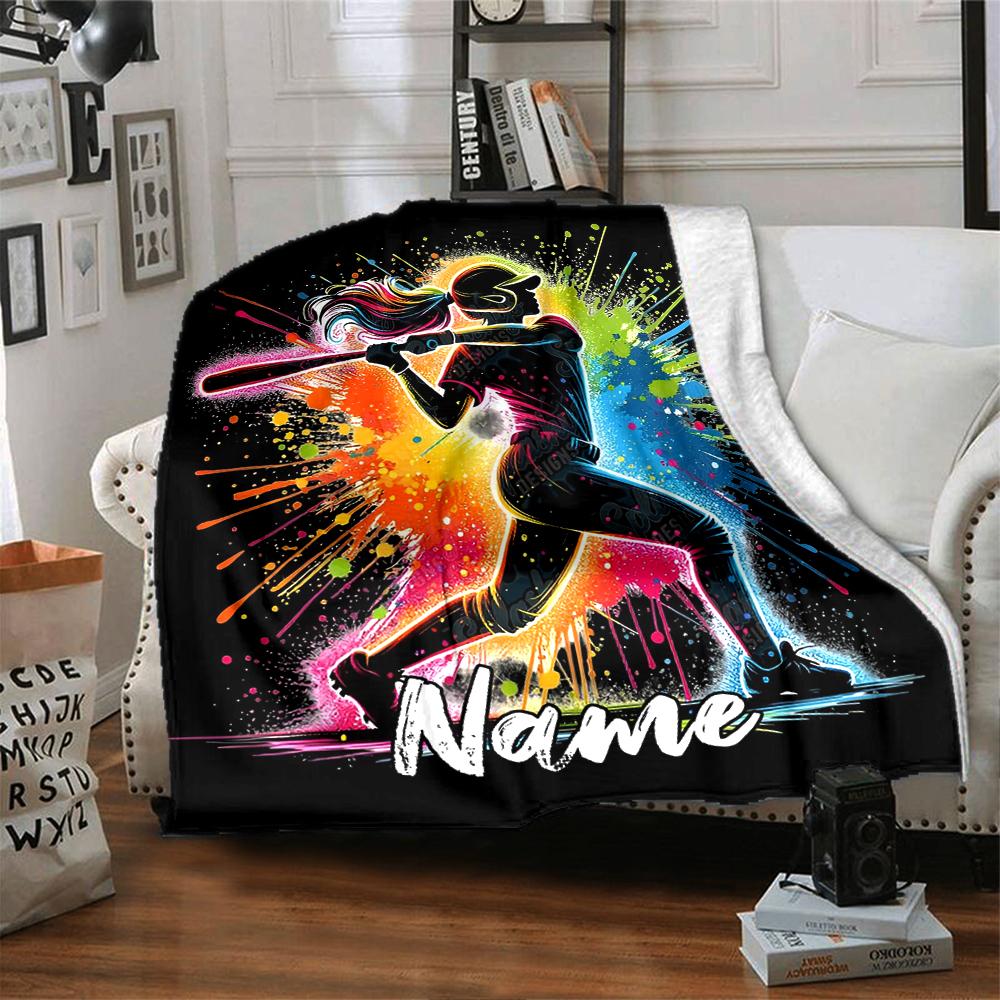 Custom Name Baseball Theme Printed Blanket - Perfect for Couch, Bed, Travel & Outdoor Use | Machine Washable, Cozy & Durable.