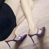 Pointed Rhinestone High Heel Fine Heel Champagne Word with Two Wearing Bag Head Half Drag Cool Slippers Women's Autumn New