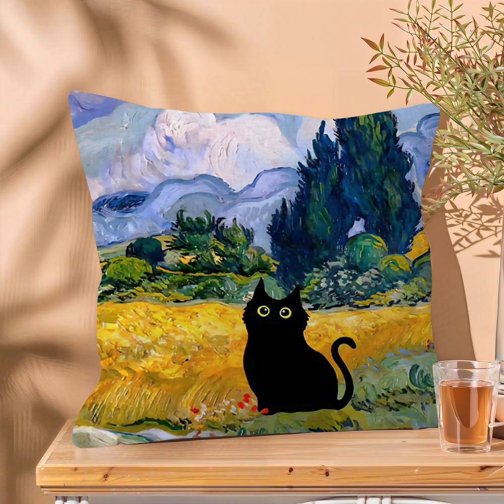 Funny Art Matisse Monet Black Cat Van Gogh Sunflowers Cushion Cover Decorative Pillow Sofa Home Decor Case Pillow Cases