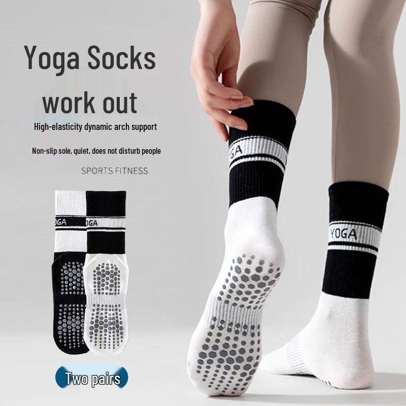 VICTORIATOURIST Women s Anti-Slip Yoga & Pilates Mid-Calf Sports Socks (2 Pairs) One Size