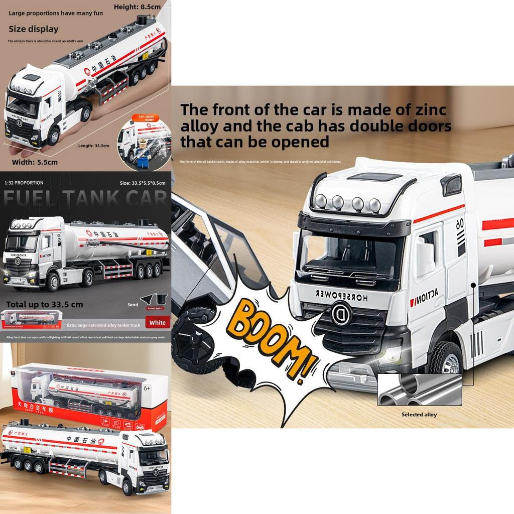Engineering Vehicle Model Long Alloy Fuel Tanker With Lights Sound For Kids Playroom