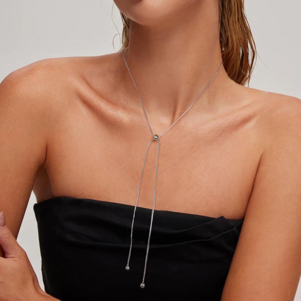 Round Snake Chain for Women Long Necklace Adjustable Gold Color Stainless Steel Chain Winter Sweater Jewelry Fashion Accessories