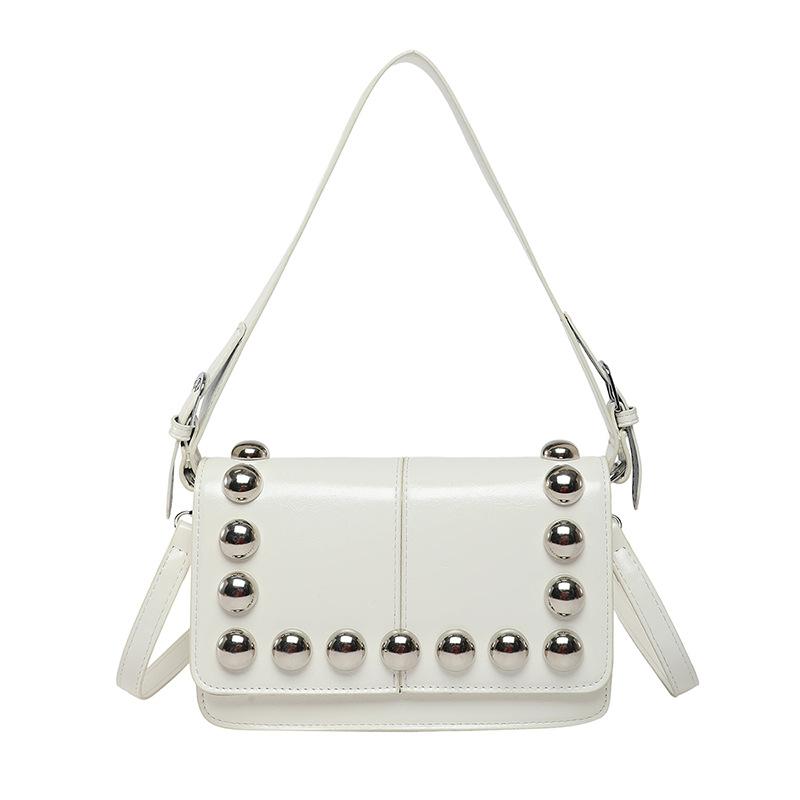 

Bags This year s popular bag 2025 new Korean version fashion rivet shoulder bag women s versatile messenger small square bag білий