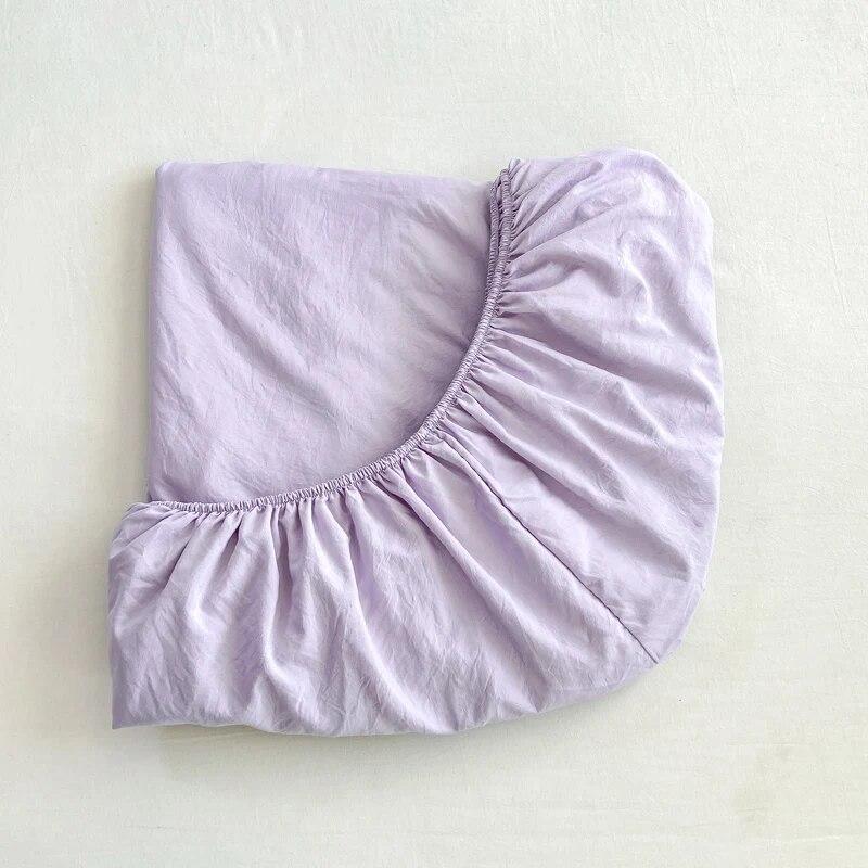 Cotton Bedding Fitted Sheet Elastic Band Around Mattress Cover Single Double King Queen Size Solid Color Bed Cover No Pillowcase
