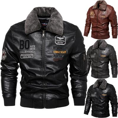 Winter Lapel Jacket Men's Leather Jacket Men Plus Velvet Warm Motorcycle PU Leather Jacket Men