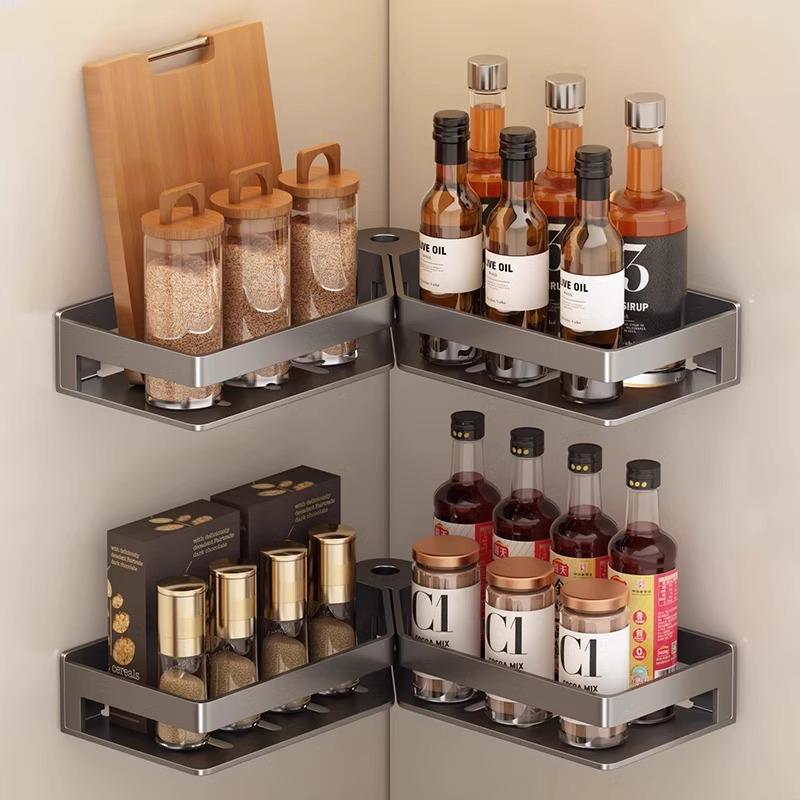 Wall-Mounted Aluminum Seasoning Rack - Punch-Free Kitchen Storage Shelf for Condiments