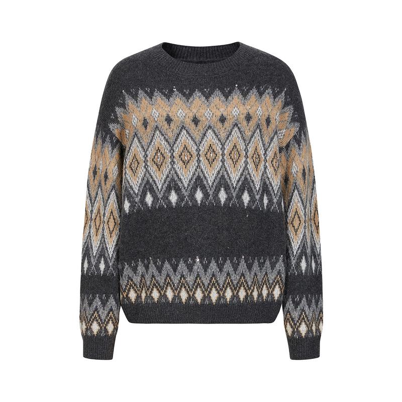 Anna & Co Women's Fair Isle Studded Drop-Shoulder Knit Sweater