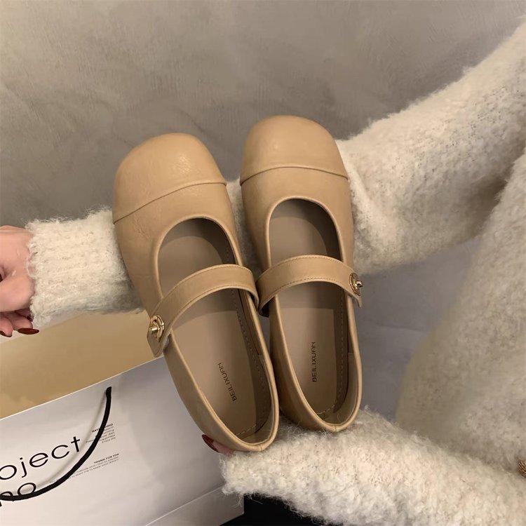Ballet single shoes women's spring and autumn new retro soft leather French gentle fairy evening breeze flat bottom Mary Jane small leather shoes