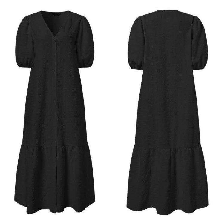 Letní Dámské Maxi Šaty Elegantní Nadměrná Velikost Jednodílné Šaty Výstřih do V Jednobarevné Poloviční Rukáv Vintage Plážová Párty Móda Sexy Dámské Oblečení