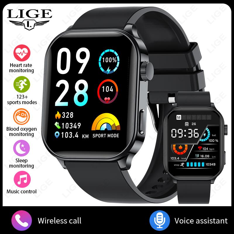 

LIGE Men Smart Watch 2.01 Large HD Screen Long Battery Life Bluetooth Calling Waterproof Touchscreen Original Smart Watch silicone strap