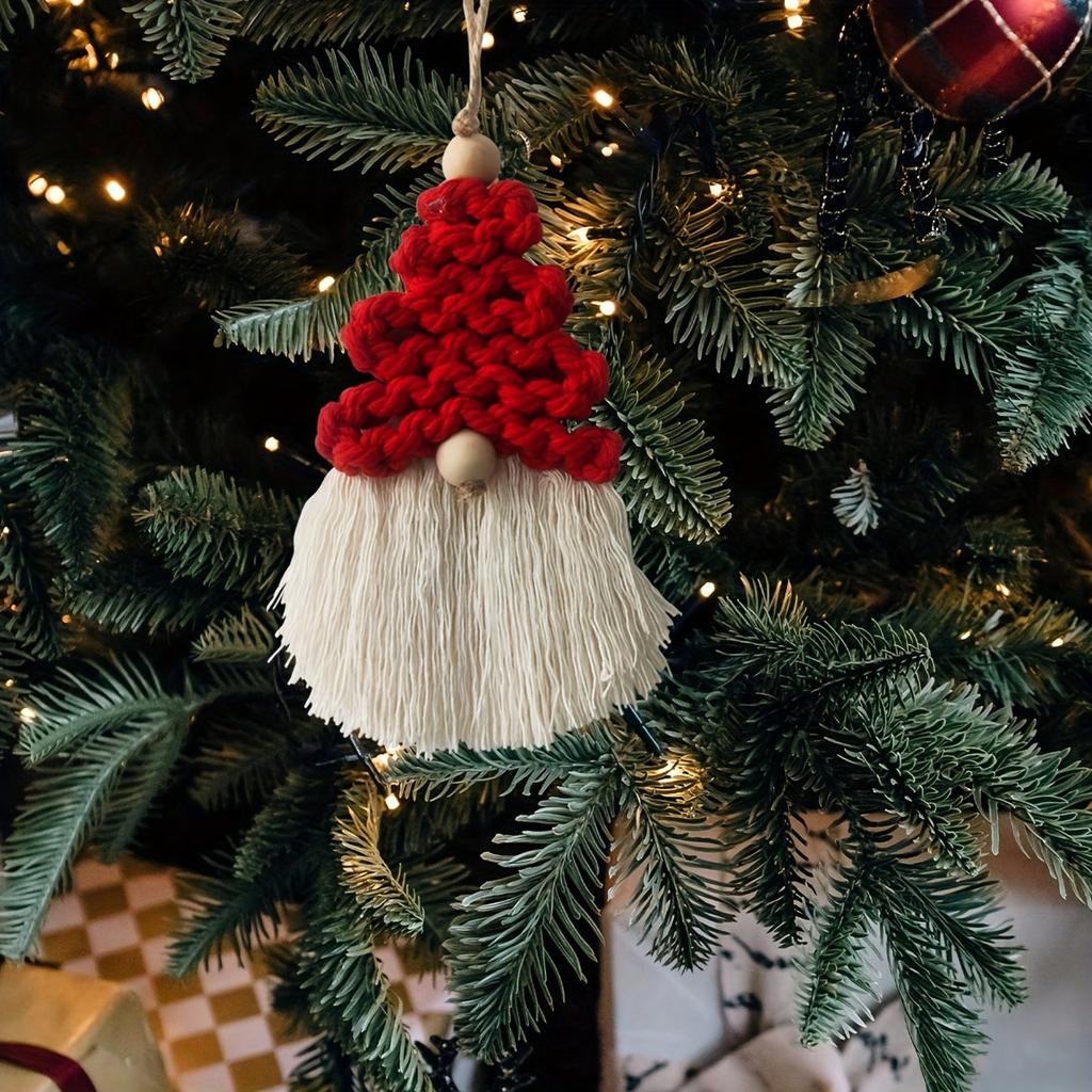 1pc Hand- Santa Claus Hanging Ornament - Festive Red & White Tassel Pendant with Golden Accents, Perfect for Christmas Tree