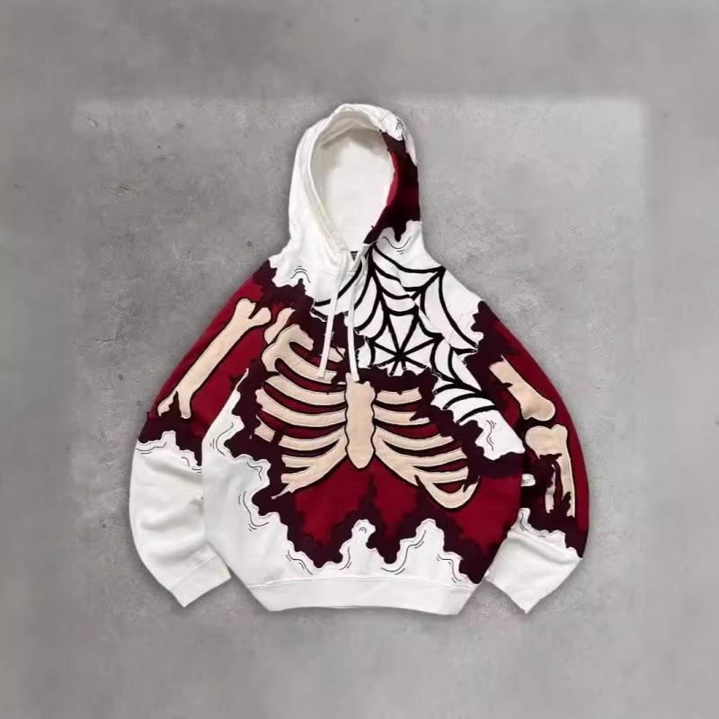 Spring and Autumn American Retro Skull Skull Skeleton Series 3D Digital Printing Trend Hoodie Sweater
